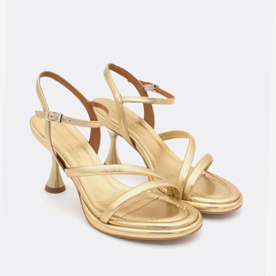 ANGEL ALARCON Cathy - Metallized Leather Padded Sandals With Conical Heel | Spring - Summer - Ss