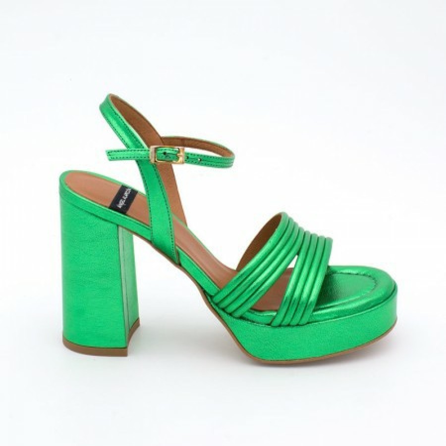 ANGEL ALARCON Amber - Strap Metallized Leather Sandals With Block High Heel & Platform | Spring - Summer - Ss