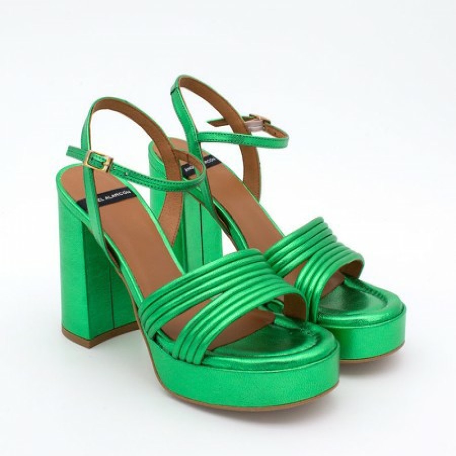 ANGEL ALARCON Amber - Strap Metallized Leather Sandals With Block High Heel & Platform | Spring - Summer - Ss