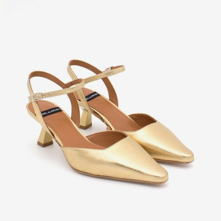 ANGEL ALARCON Wilma - Metallized Leather Ankle Strap Pointed Toe Low Heel. | Spring - Summer - Ss